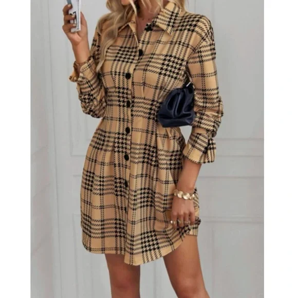 Plaid Button-Up Mini Dress - Picture 4 of 16